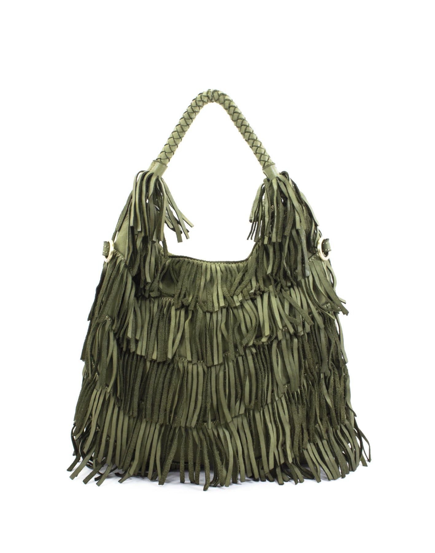 BZNA Bag Franssa Grün Fransen  Schultertasche Designer Damen Handtasche Italy - B Z N A