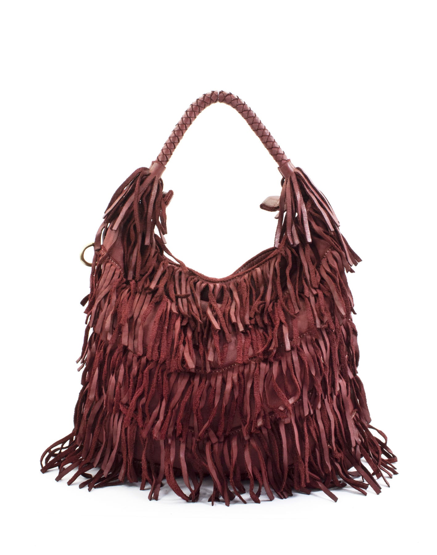 BZNA Bag Franssa Bordeaux Fransen  Schultertasche Designer Damen Handtasche Italy - B Z N A