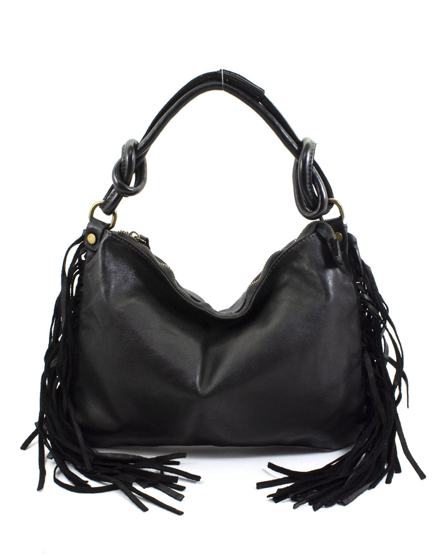 BZNA Bag Natti Schwarz Italy Designer Fransen Handtasche Ledertasche Schultertasche Leder Shopper Neu - B Z N A