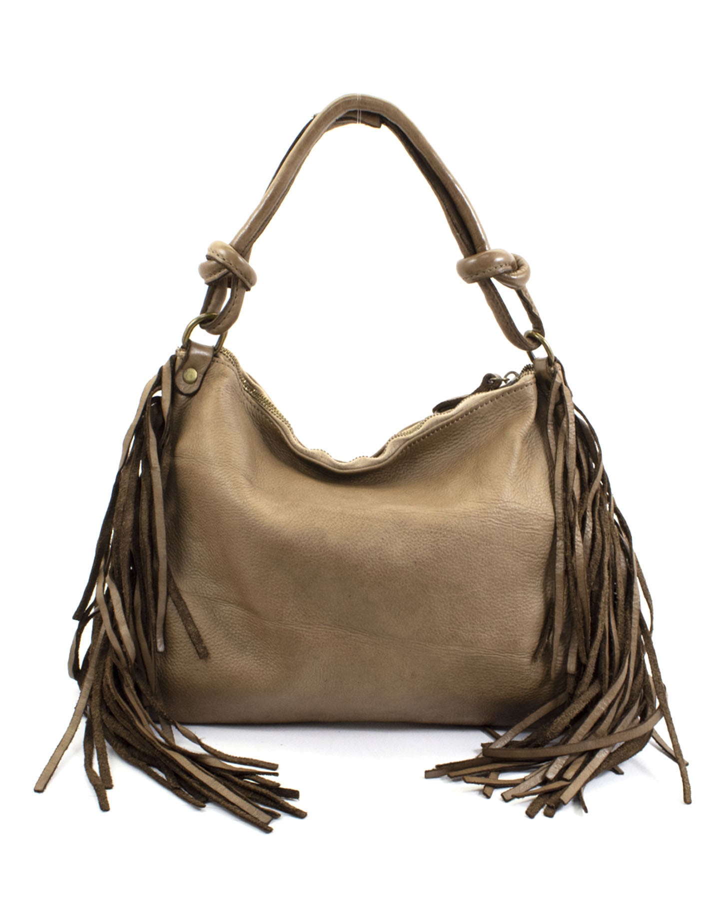 BZNA Bag Natti Taupe Italy Designer Fransen Handtasche Ledertasche Schultertasche Leder Shopper Neu - B Z N A