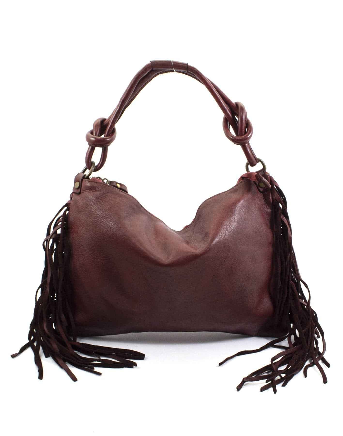 BZNA Bag Natti Bordeaux Italy Designer Fransen Handtasche Ledertasche Schultertasche Leder Shopper Neu