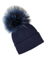 Lade das Bild in den Galerie-Viewer, BZNA Cashmere Bommel Echtfell Strickmütze Wollmütze mit 10 % Kashmir - Mischung Rippstrickmütze
