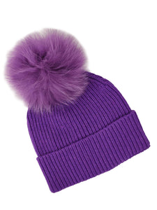 BZNA Cashmere Bommel Echtfell Strickmütze Wollmütze mit 10 % Kashmir - Mischung Rippstrickmütze