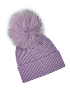 BZNA Cashmere Bommel Echtfell Strickmütze Wollmütze mit 10 % Kashmir - Mischung Rippstrickmütze