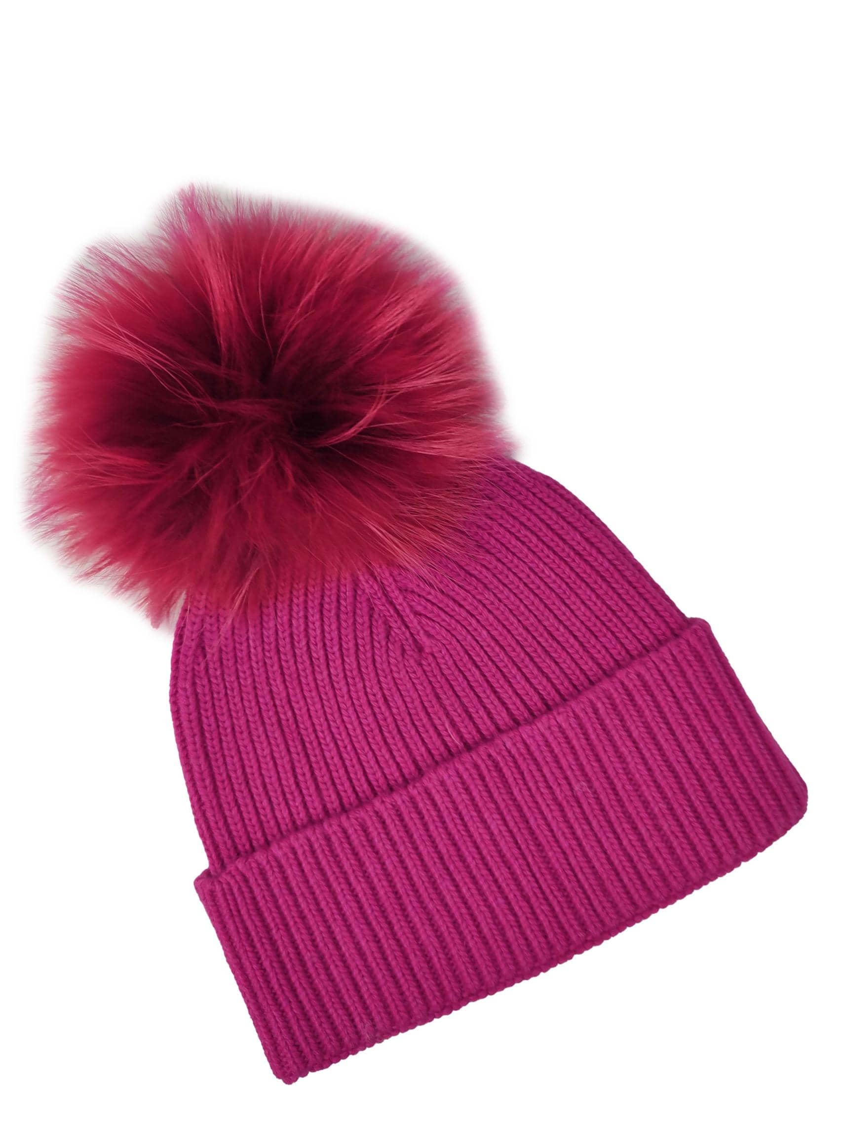 BZNA Cashmere Bommel Echtfell Strickmütze Wollmütze mit 10 % Kashmir - Mischung Rippstrickmütze