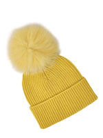 Lade das Bild in den Galerie-Viewer, BZNA Cashmere Bommel Echtfell Strickmütze Wollmütze mit 10 % Kashmir - Mischung Rippstrickmütze
