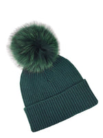 Lade das Bild in den Galerie-Viewer, BZNA Cashmere Bommel Echtfell Strickmütze Wollmütze mit 10 % Kashmir - Mischung Rippstrickmütze

