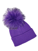Lade das Bild in den Galerie-Viewer, BZNA Cashmere Bommel Echtfell Strickmütze Wollmütze mit 10 % Kashmir - Mischung Rippstrickmütze
