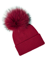 Lade das Bild in den Galerie-Viewer, BZNA Cashmere Bommel Echtfell Strickmütze Wollmütze mit 10 % Kashmir - Mischung Rippstrickmütze
