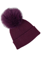 Lade das Bild in den Galerie-Viewer, BZNA Cashmere Bommel Echtfell Strickmütze Wollmütze mit 10 % Kashmir - Mischung Rippstrickmütze
