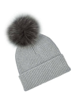 Lade das Bild in den Galerie-Viewer, BZNA Cashmere Bommel Echtfell Strickmütze Wollmütze mit 10 % Kashmir - Mischung Rippstrickmütze
