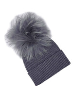 Lade das Bild in den Galerie-Viewer, BZNA Cashmere Bommel Echtfell Strickmütze Wollmütze mit 10 % Kashmir - Mischung Rippstrickmütze
