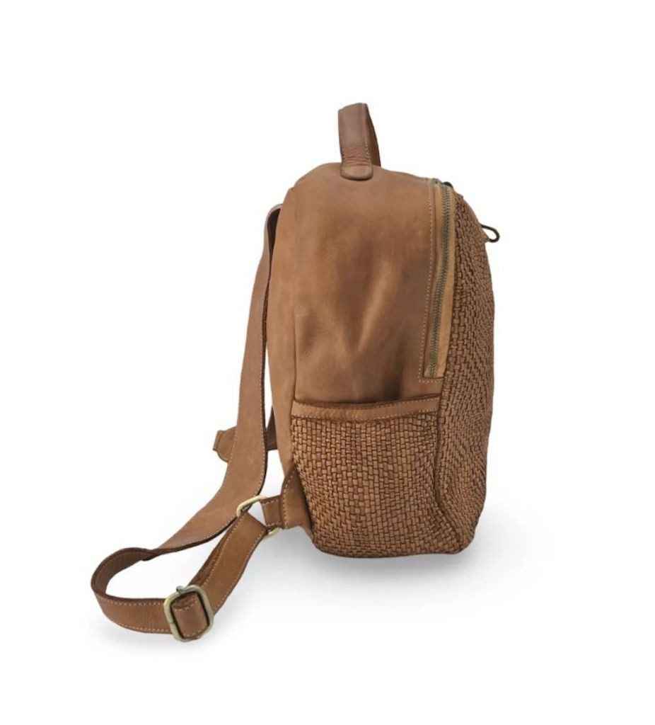 BZNA Bag Rob Cognac Braided Backpacker Designer Rucksack Ledertasche