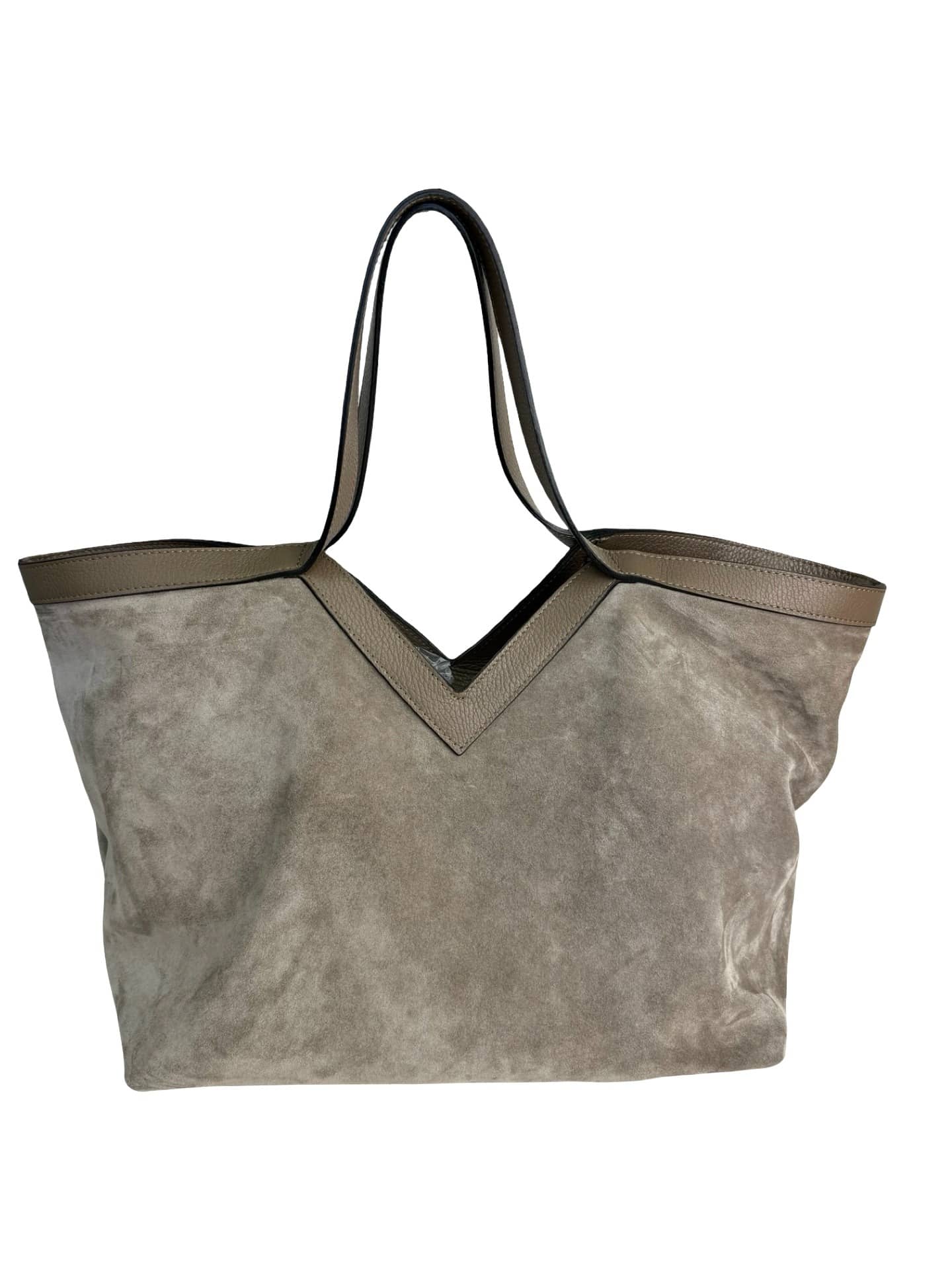 BZNA Bag Marini Taupe Wildleder Italy Damen Handtasche Schultertasche Tasche - B Z N A