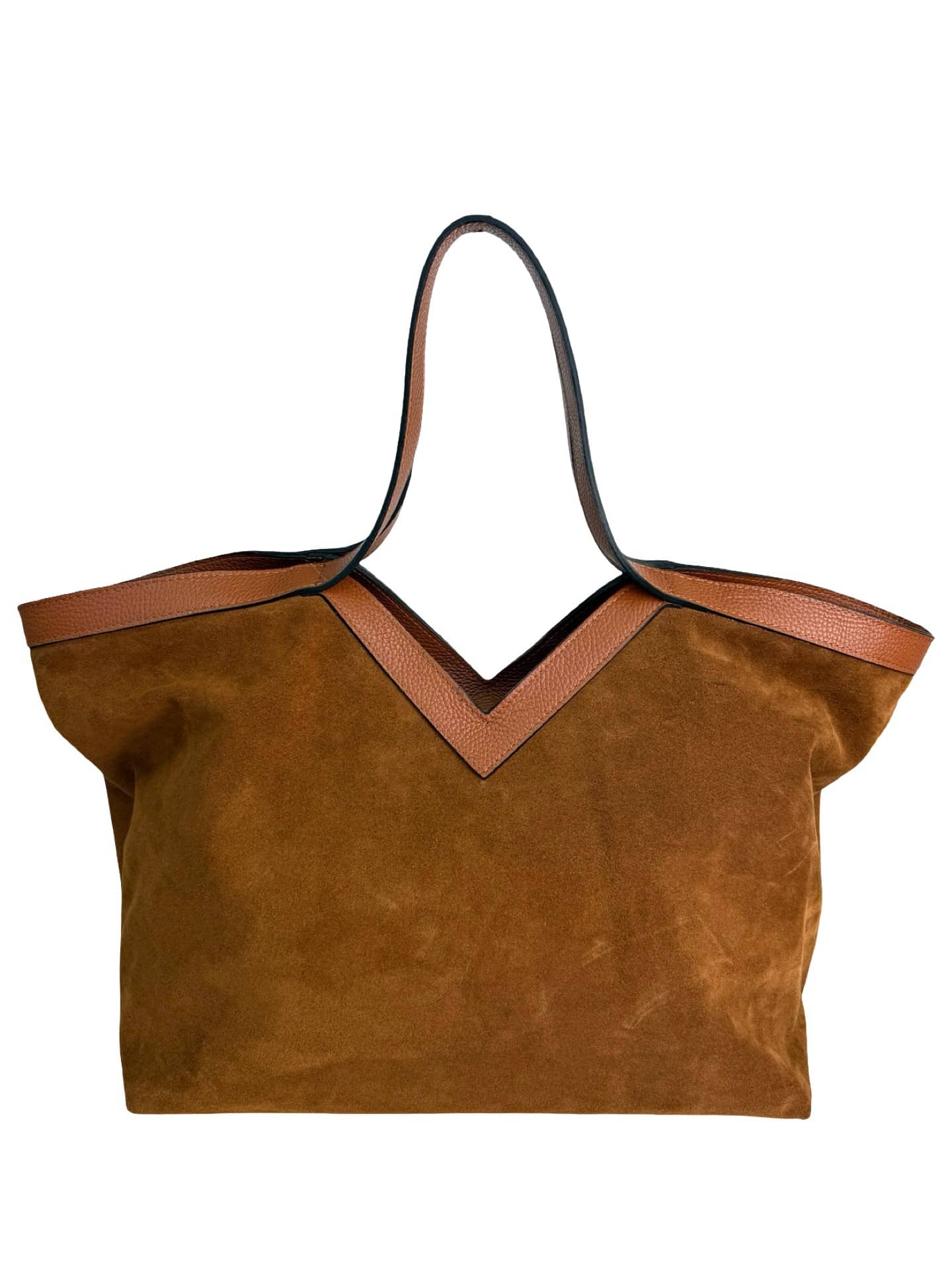 BZNA Bag Marini Cognac Wildleder Italy Damen Handtasche Schultertasche Tasche - B Z N A