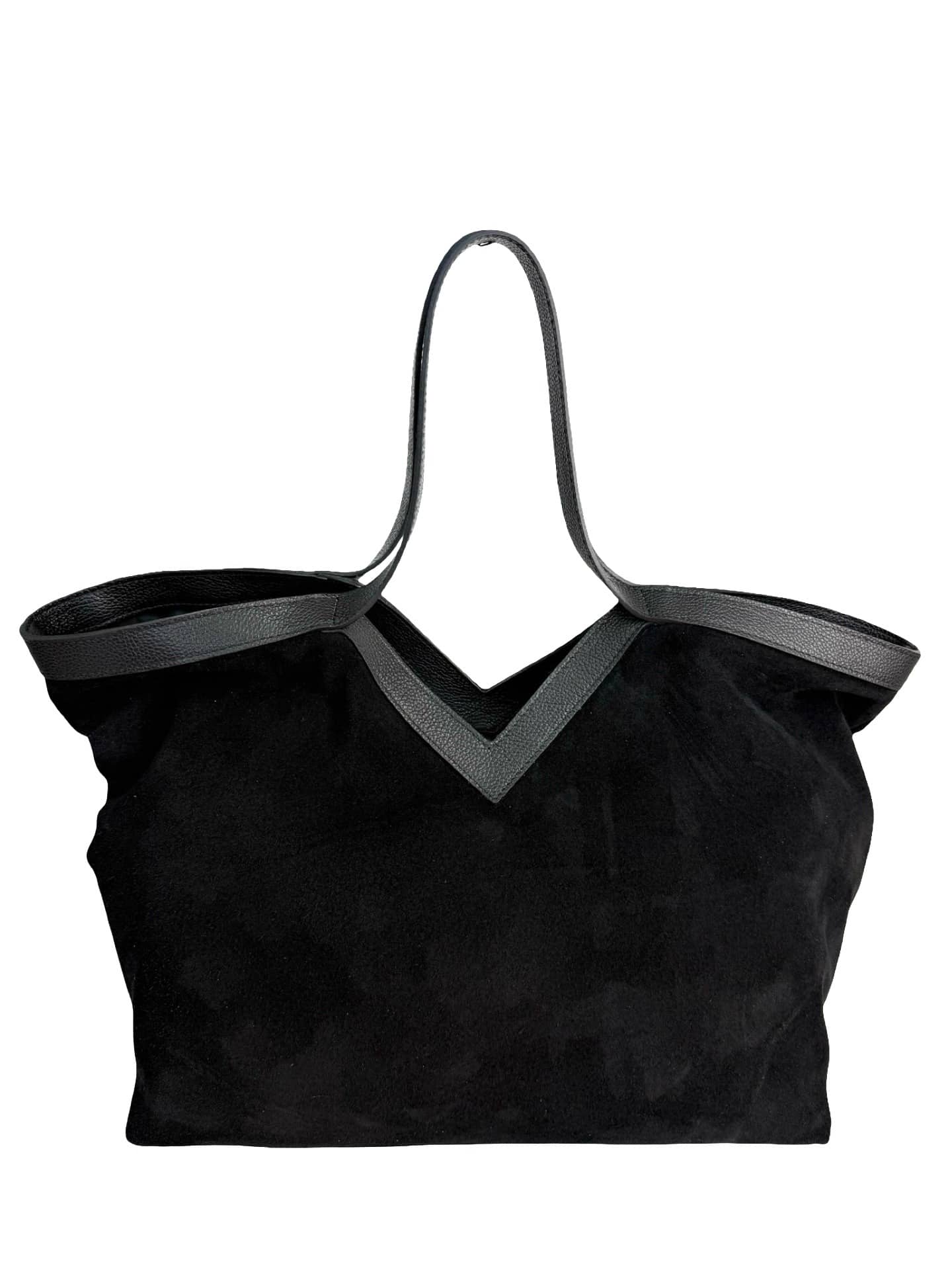 BZNA Bag Marini Schwarz Wildleder Italy Damen Handtasche Schultertasche Tasche - B Z N A