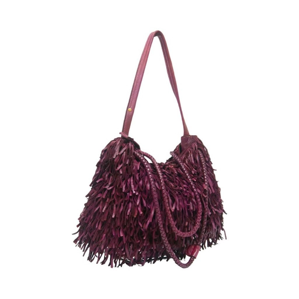BZNA Bag Peppina Bordeaux Fransen  Schultertasche Designer Damen Handtasche Italy - B Z N A