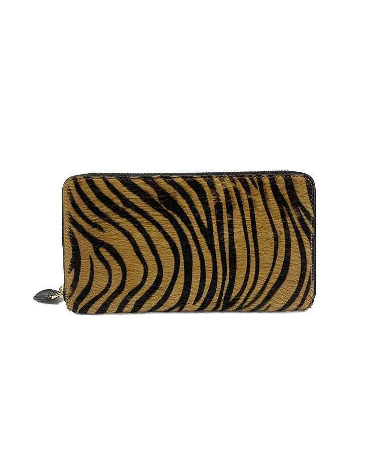 BZNA Berlin Fell Fellia Zebra cognac Echtfell  Wallet Leather Leder Portemonnaie Geldbörse Clutch