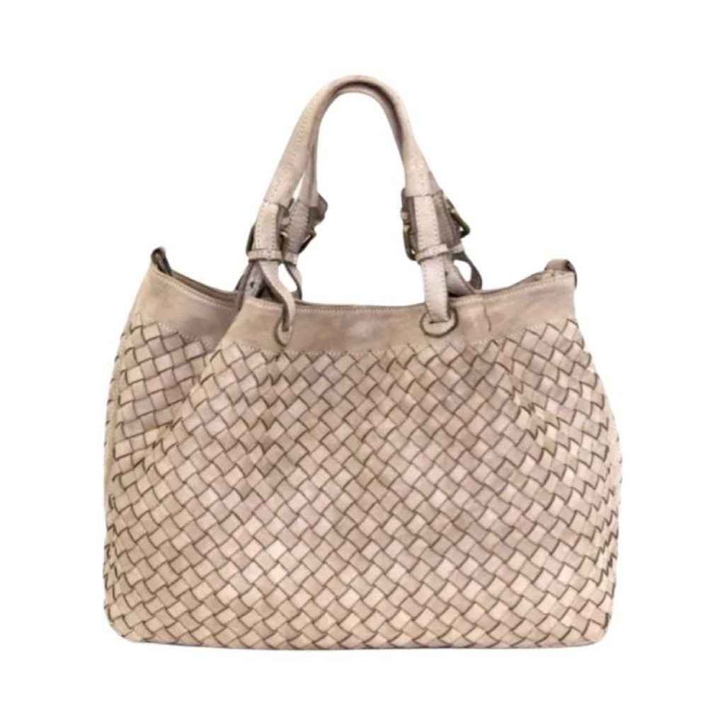 BZNA Bag Rene beige Italy Designer geflochten Damen Handtasche Ledertasche Schultertasche Tasche Schafsleder Shopper Neu