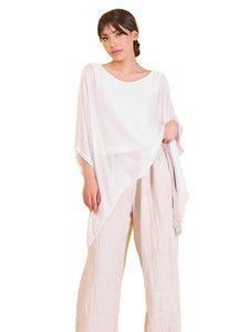 BZNA Seidenbluse Weiß White Tunika Seidentunika Seidenchiffonbluse Fledermaus Ärmel oneSize