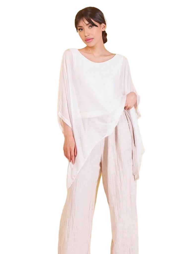 BZNA Seidenbluse Weiß White Tunika Seidentunika Seidenchiffonbluse Fledermaus Ärmel oneSize
