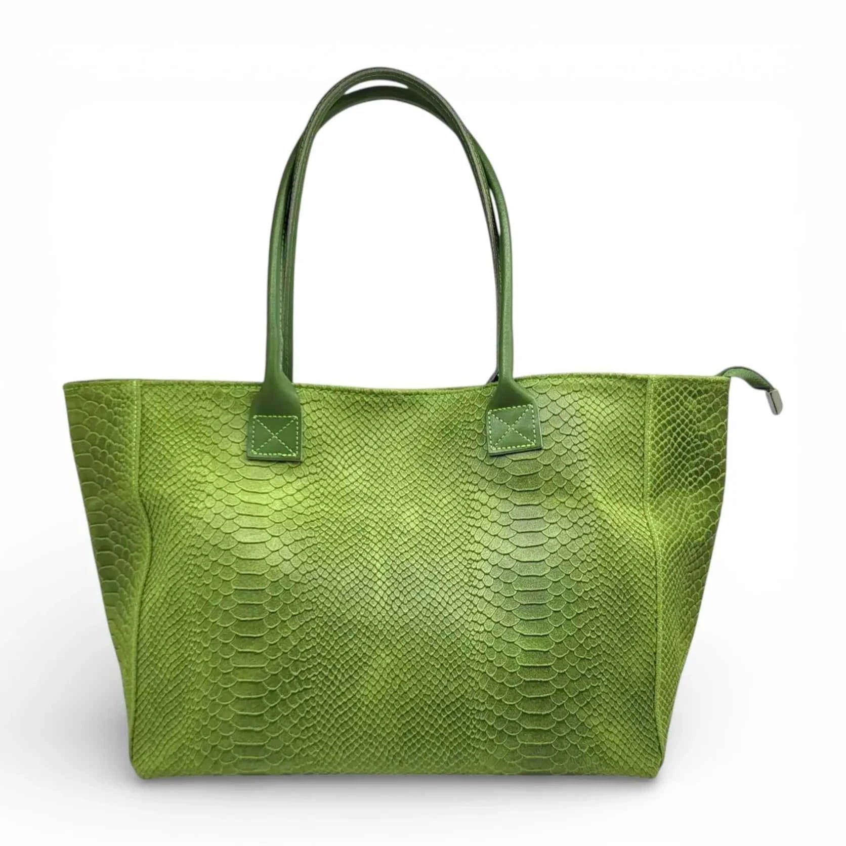 BZNA Bag Ladasha Grasgrün Snake Prägung Leder Italy Damen Shopper Handtasche Schultertasche Tasche