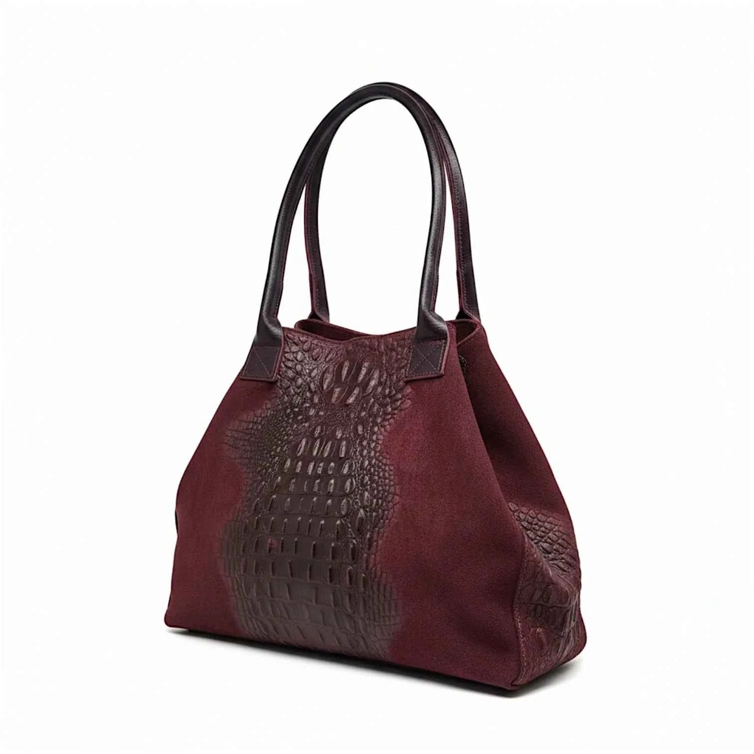 BZNA Bag Ladas Bordeaux Kroko Prägung Leder Italy Damen Shopper Handtasche Schultertasche Tasche