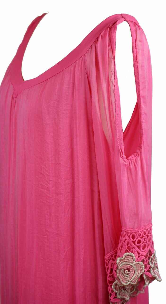 BZNA Ibiza Empire Dress Fuxia Sommer Kleid Seidenkleid Damen Seide Silk Häckel