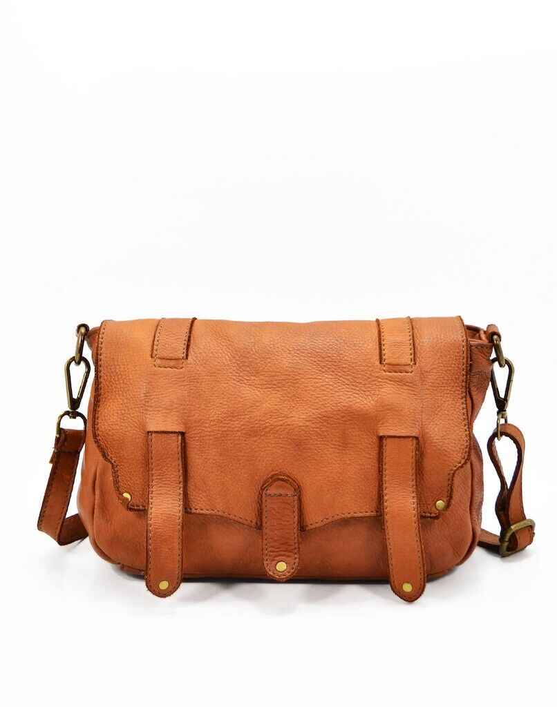 BZNA Umhängetasche Zana Designer Cognac Handtasche Ledertasche Schultertasche