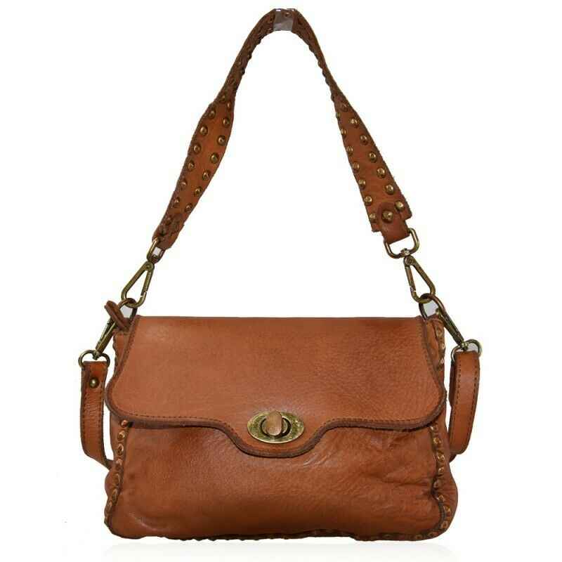 BZNA Bag Thea Cognac Italy Designer Beutel Umhängetasche Damen Handtasche Leder