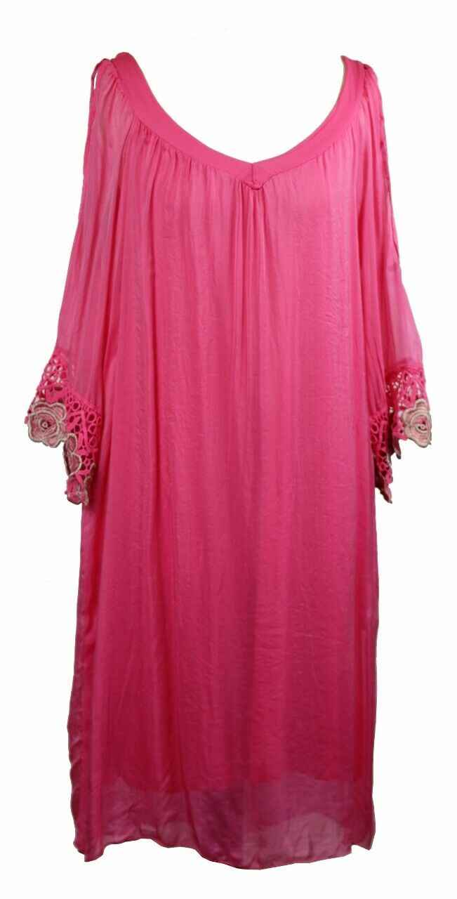 BZNA Ibiza Empire Dress Fuxia Sommer Kleid Seidenkleid Damen Seide Silk Häckel