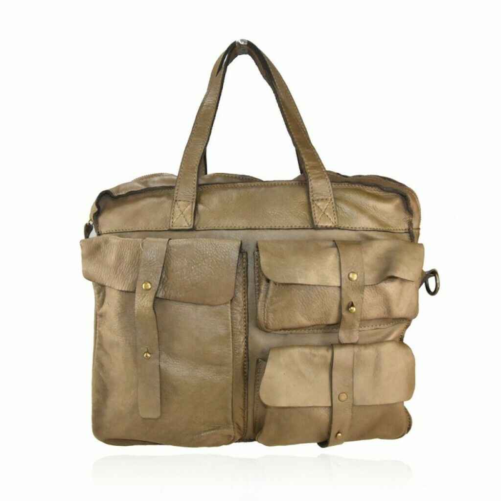 BZNA Trixie Taupe Italy Designer Damen Handtasche Schultertasche Tasche Leder