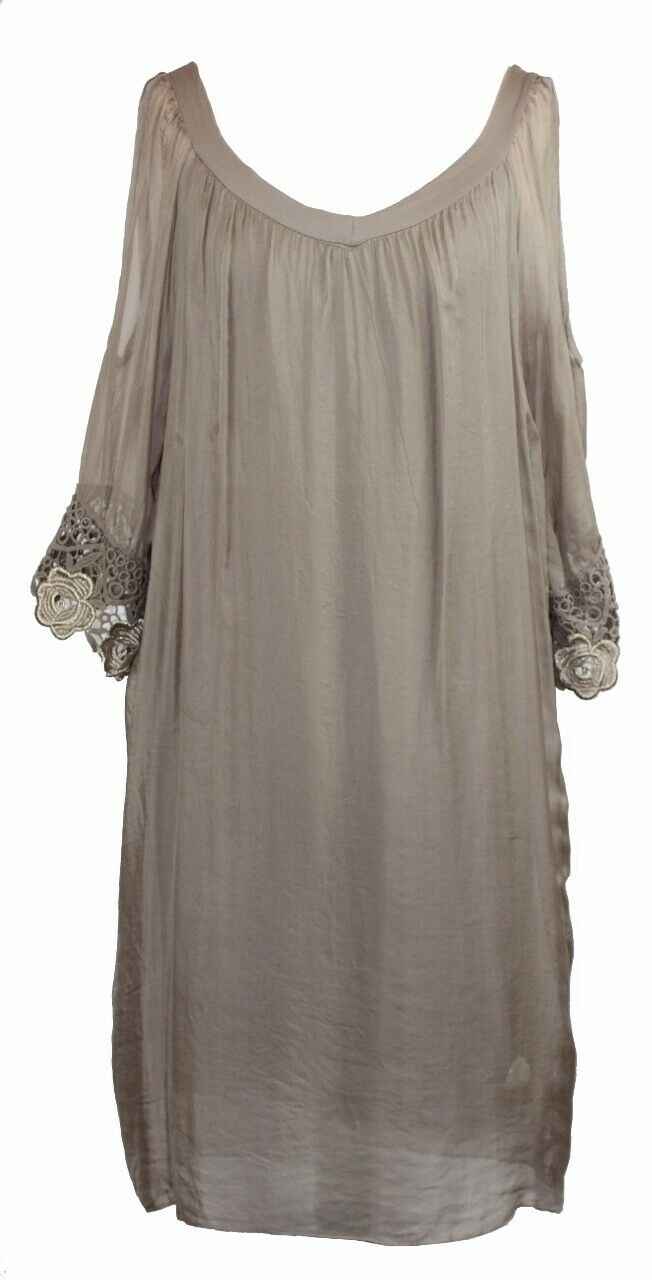 BZNA Ibiza Empire Dress Taupe Sommer Kleid Seidenkleid Damen Seide Silk Häckel