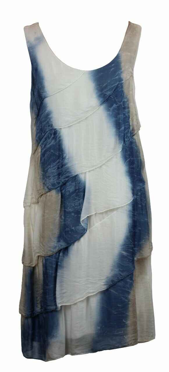 BZNA Ibiza Empire Batik  Dress Blau Sommer Kleid Seidenkleid Damen Seide Silk