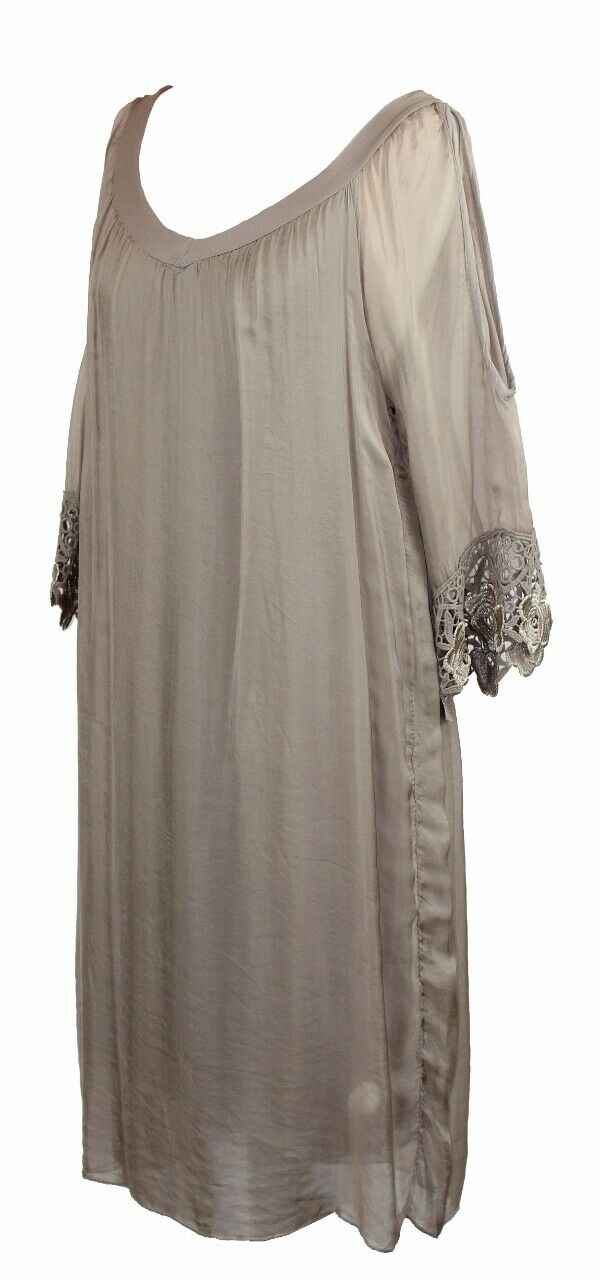 BZNA Ibiza Empire Dress Taupe Sommer Kleid Seidenkleid Damen Seide Silk Häckel