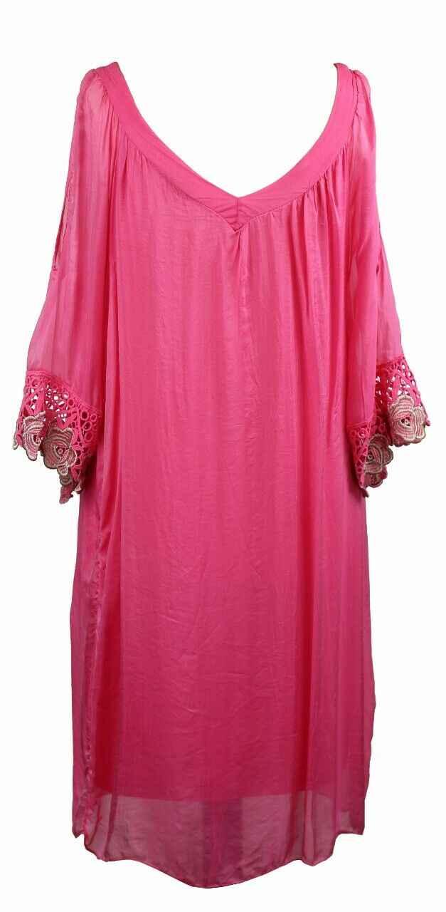 BZNA Ibiza Empire Dress Fuxia Sommer Kleid Seidenkleid Damen Seide Silk Häckel