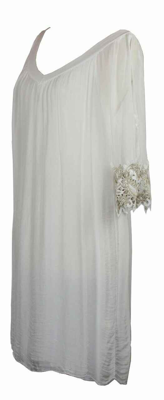 BZNA Ibiza Empire Dress Weiß Sommer Kleid Seidenkleid Damen Seide Silk Häckel