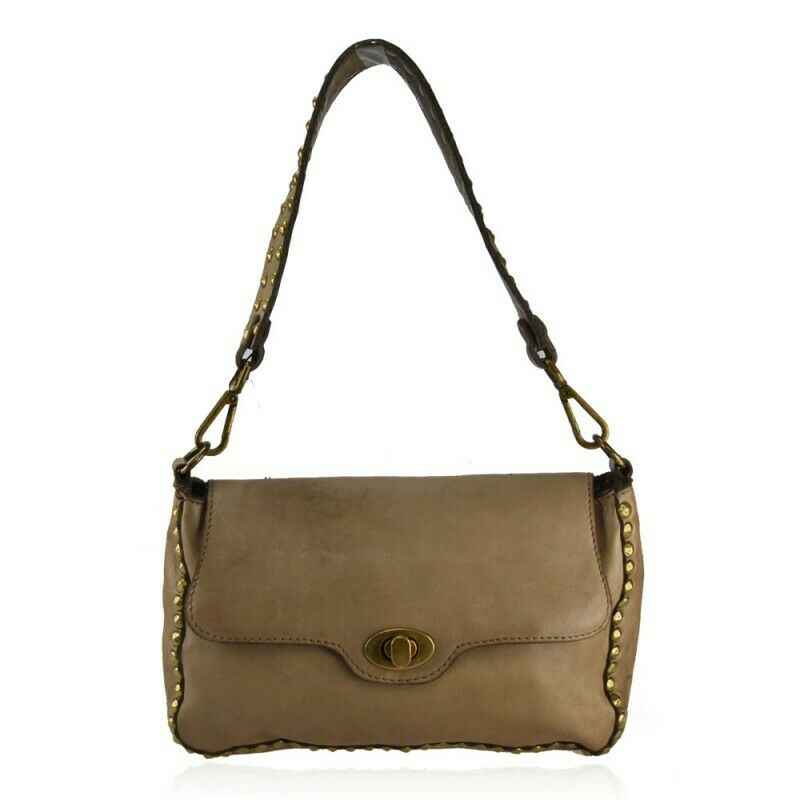 BZNA Bag Thea Taupe Italy Designer Beutel Umhängetasche Damen Handtasche Leder