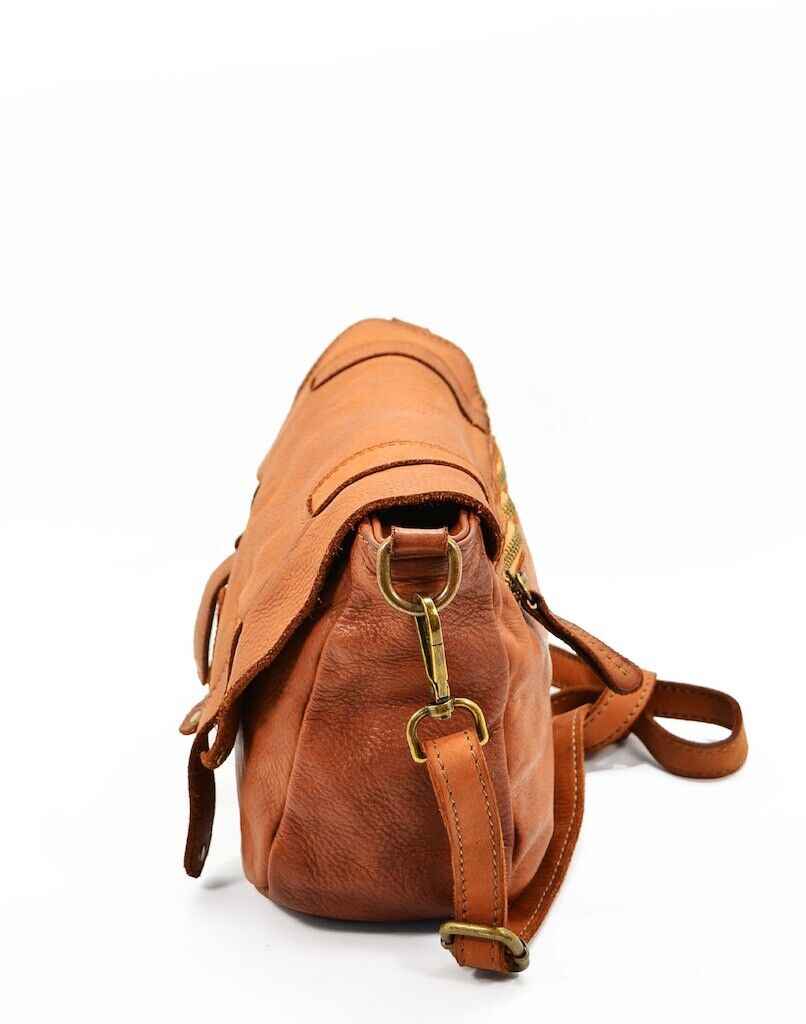 BZNA Umhängetasche Zana Designer Cognac Handtasche Ledertasche Schultertasche