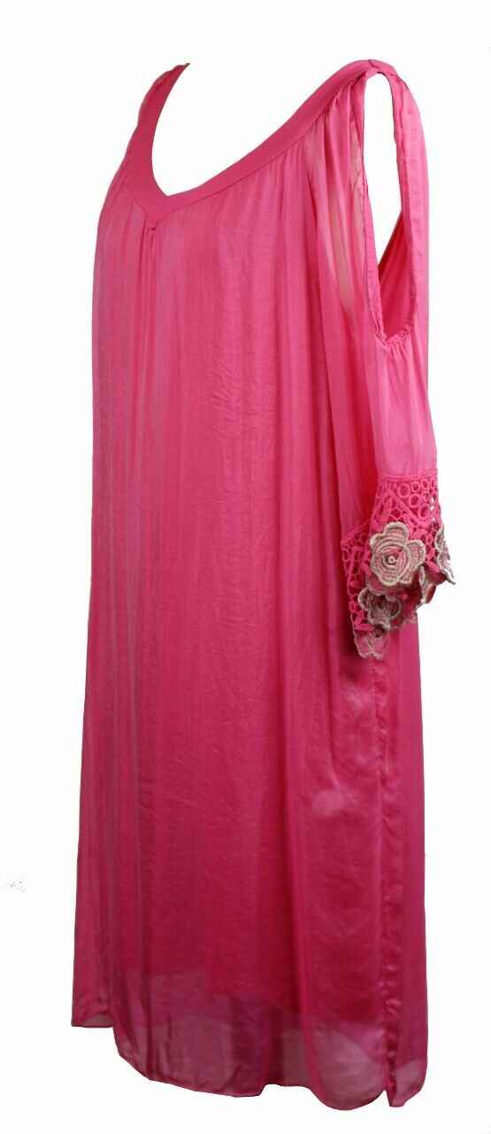 BZNA Ibiza Empire Dress Fuxia Sommer Kleid Seidenkleid Damen Seide Silk Häckel