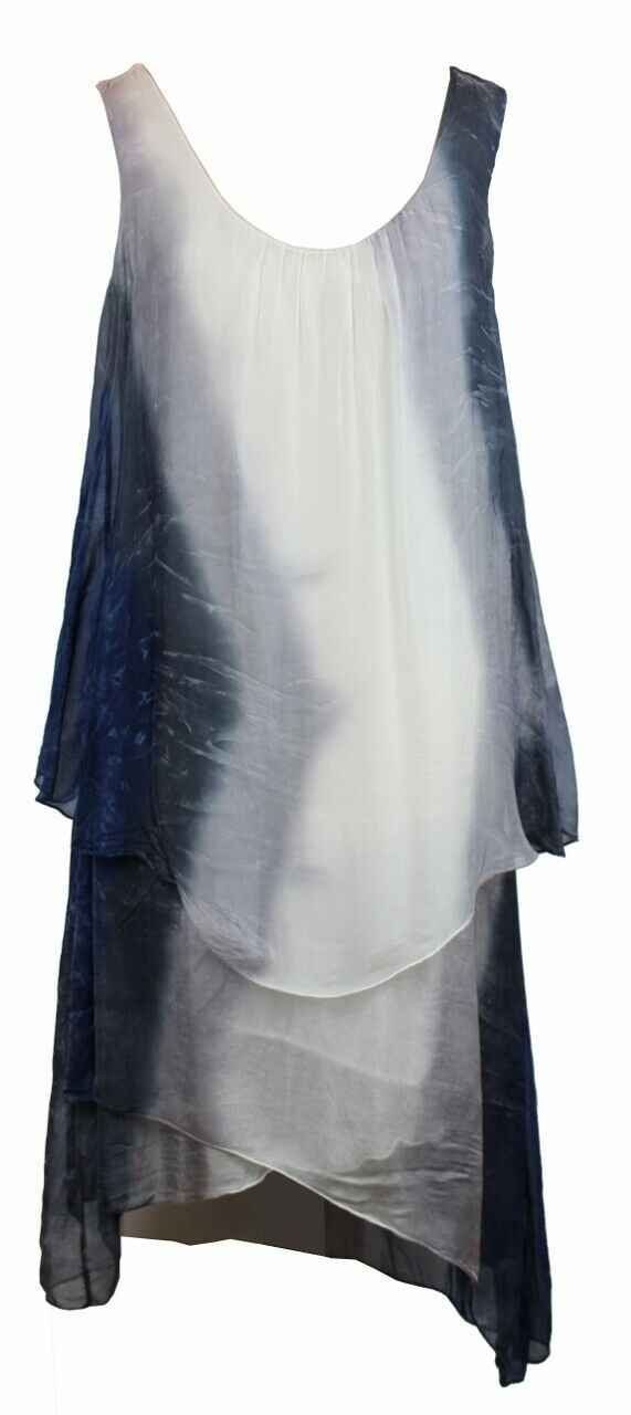 BZNA Ibiza Empire Batik Dress Blau Sommer Lagenkleid Seidenkleid Damen Seide