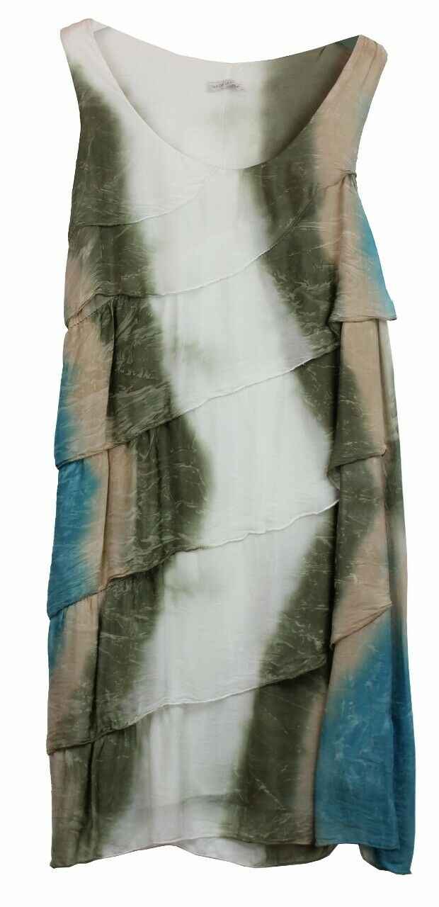 BZNA Ibiza Empire Batik  Dress Grün Sommer Kleid Seidenkleid Damen Seide Silk
