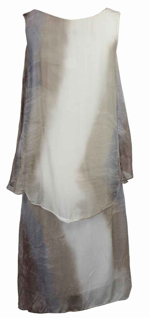 BZNA Ibiza Empire Batik Dress Taupe Sommer Lagenkleid Seidenkleid Damen Seide