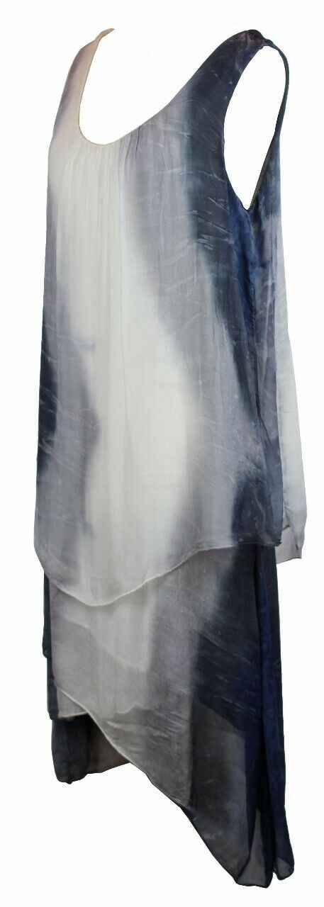 BZNA Ibiza Empire Batik Dress Blau Sommer Lagenkleid Seidenkleid Damen Seide
