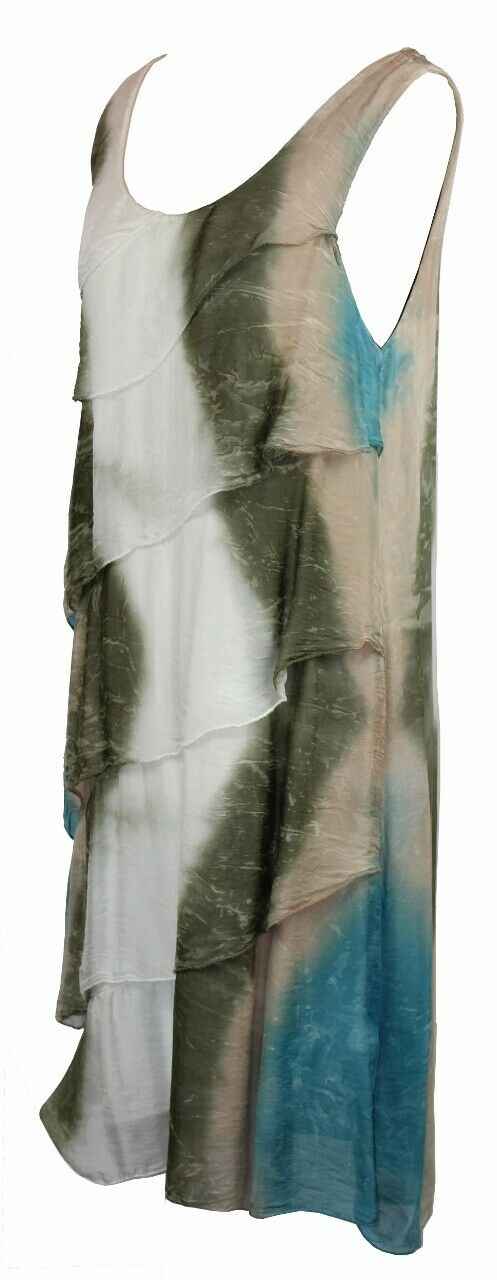 BZNA Ibiza Empire Batik  Dress Grün Sommer Kleid Seidenkleid Damen Seide Silk