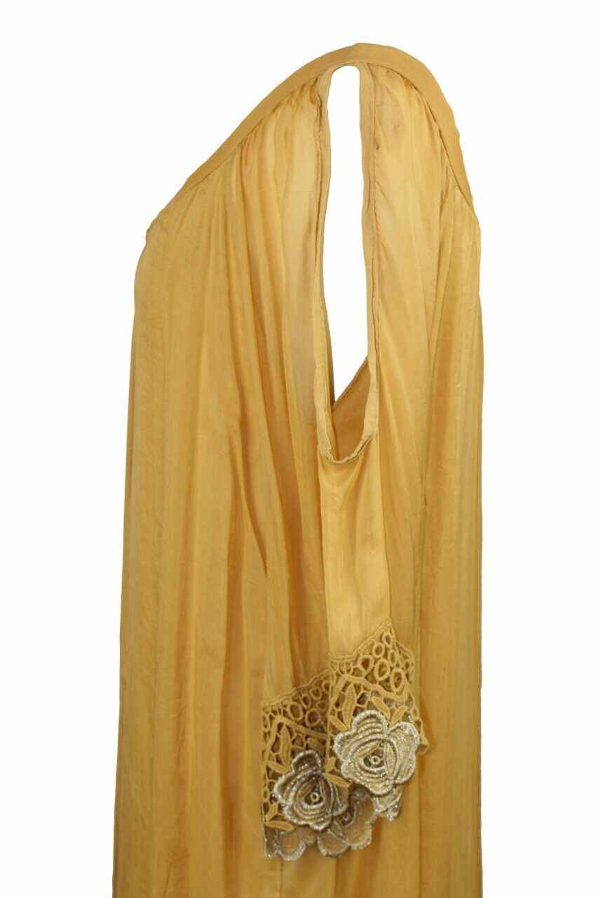 BZNA Ibiza Empire Dress Gelb Sommer Kleid Seidenkleid Damen Seide Silk Häkel
