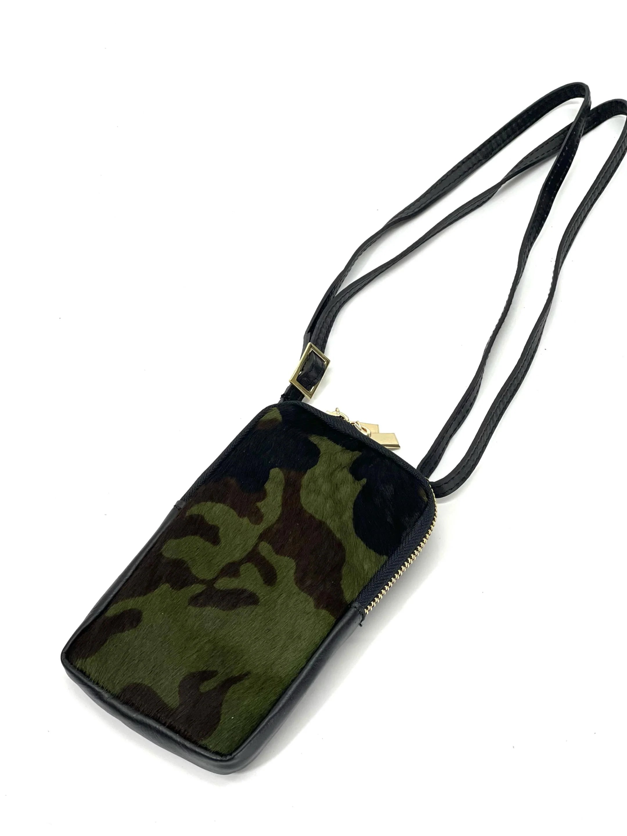 BZNA Bag Mobile Grün Handy Umhängetasche aus Leder Felltasche mit Reißverschluss - B Z N A