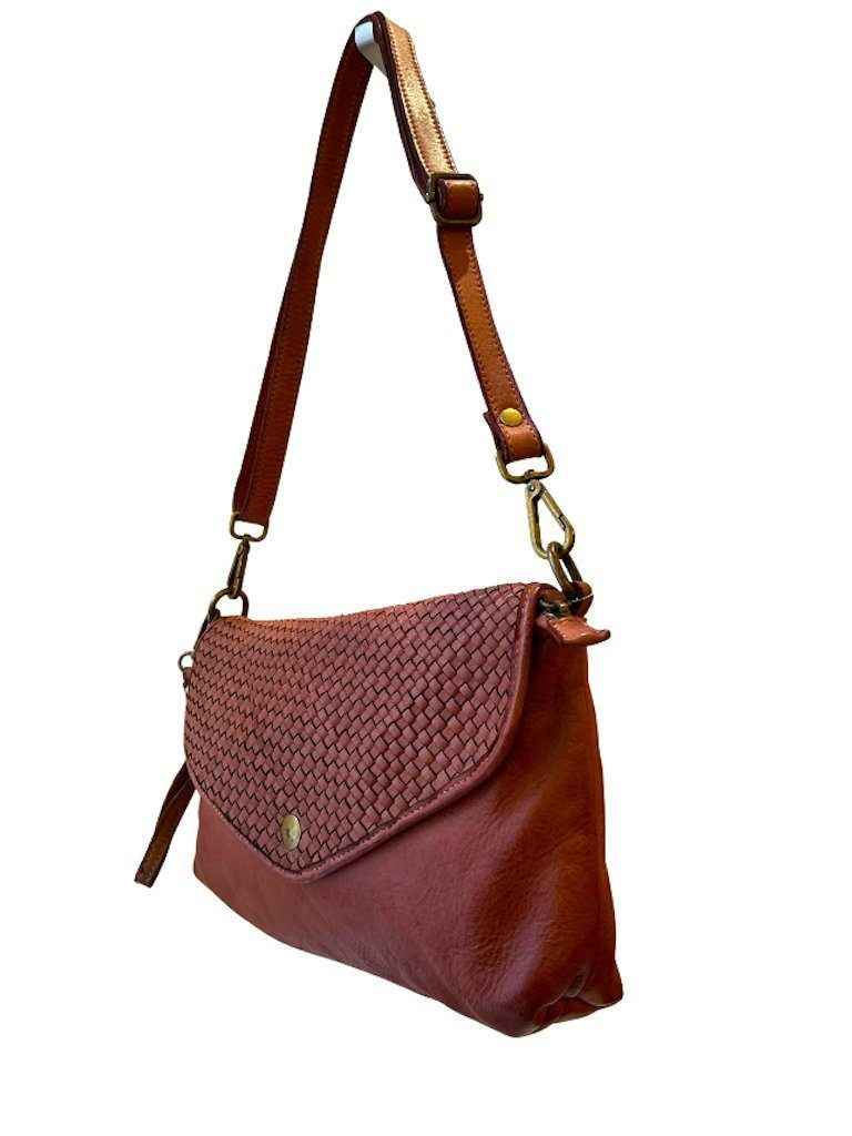 BZNA Bag Donia Braided Cognac Clutch Italy Designer Umhängetasche Schultertasche Neu