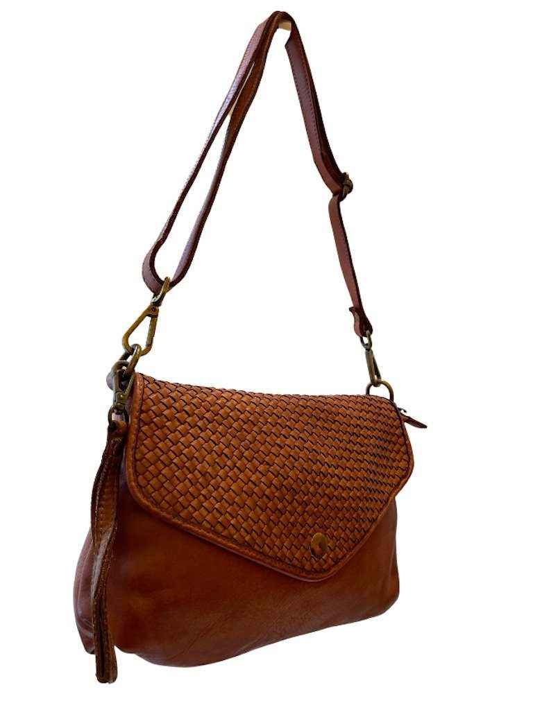 BZNA Bag Donia Braided Cognac Clutch Italy Designer Umhängetasche Schultertasche Neu