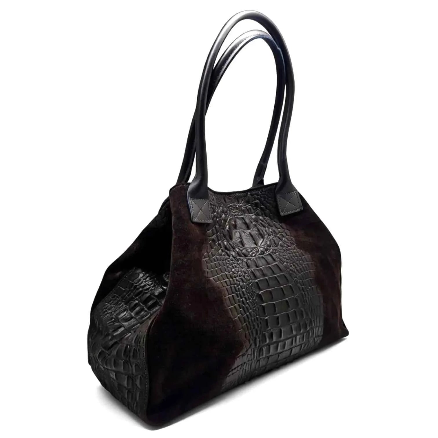 BZNA Bag Ladas Braun Kroko Prägung Leder Italy Damen Shopper Handtasche Schultertasche Tasche